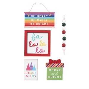 Holiday Time Multi Color 5pc Decor Set Sign and Plaques NWT sealed